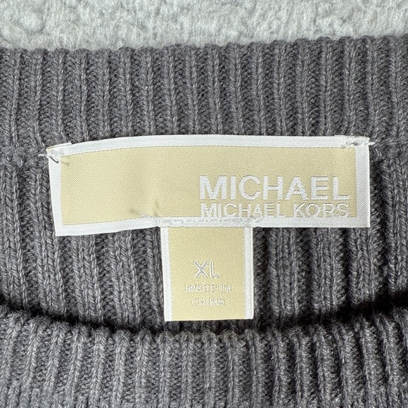 Michael Kors Womens Crewneck Sweater XL Gray Ribbed Asymmetrical Side Zipper - Picture 6 of 12